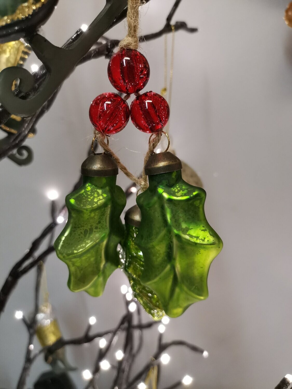 Holly Leaves with Glass Beads