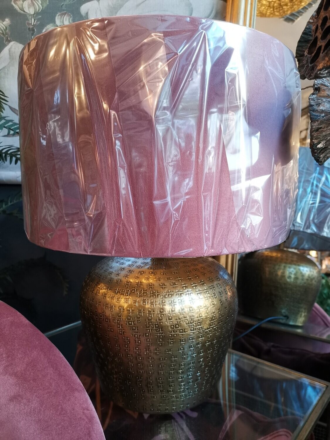 Bronze Table Lamp + Pink Shade