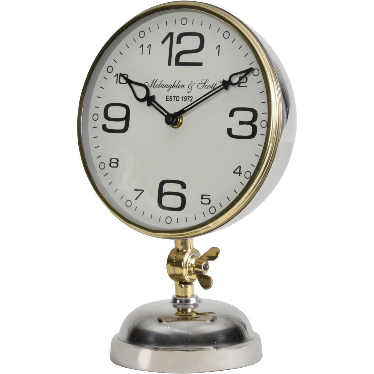 Silver Nickel Mantel Clock with Gold Angle Adjuster