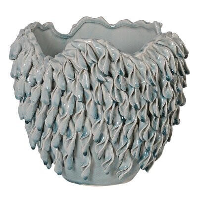 Hand Made Pale Blue /Grey Curl Leaf Vase