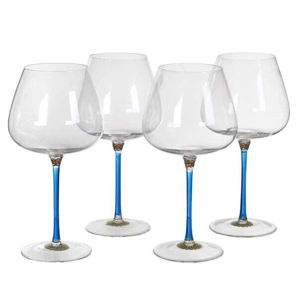 Blue and Gold Stem Gin Glasses (set of 4)
