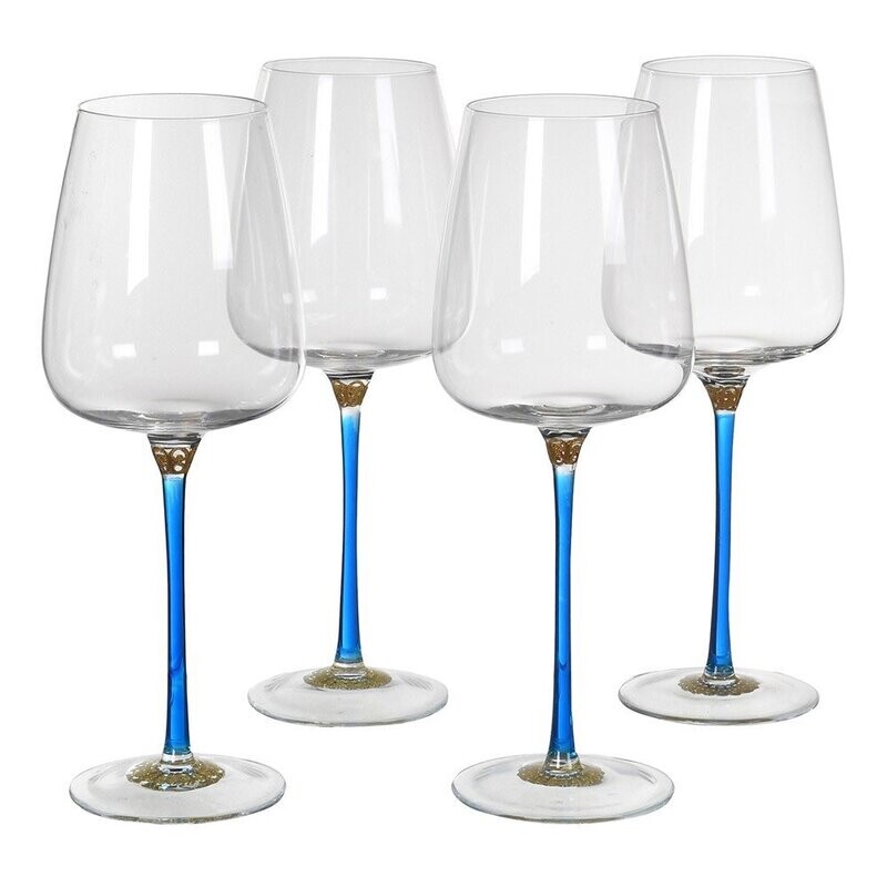 Blue and Gold Stem Wine Glasses (set of 4)