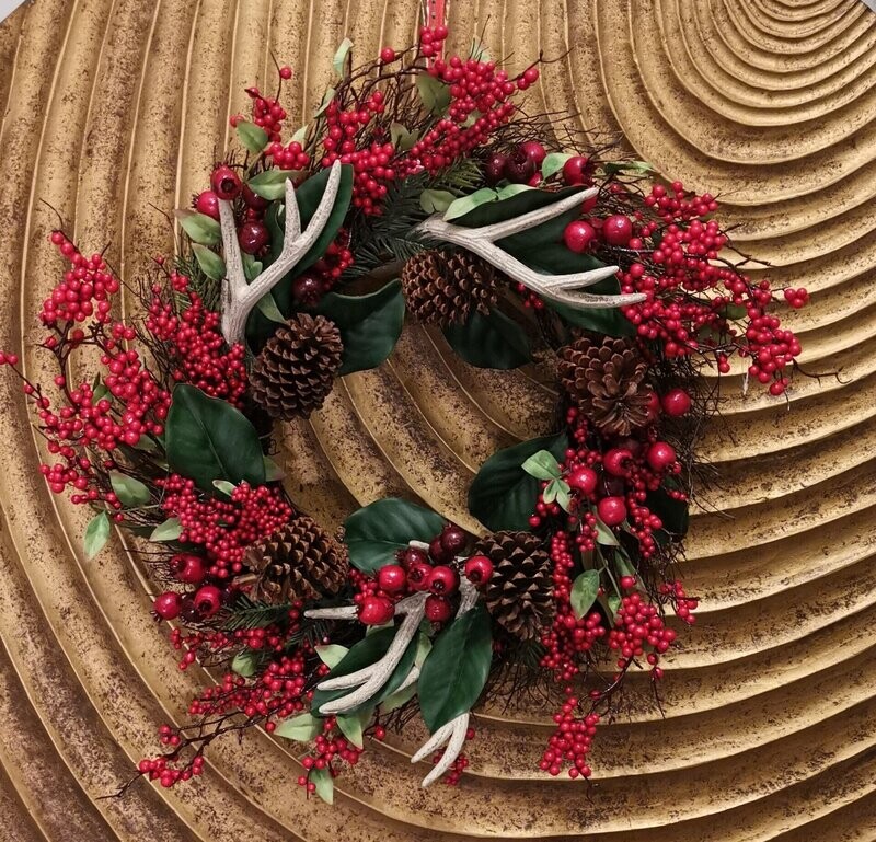 Antler , Berry and Cone Wreath