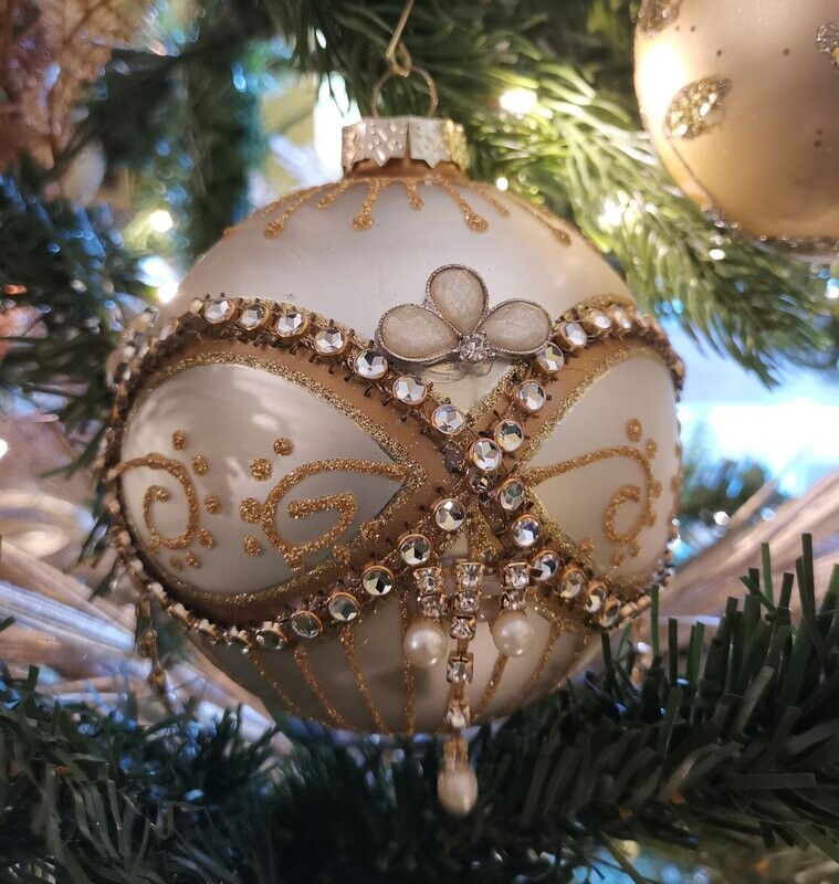 Gold Glass Drop Beaded Bauble