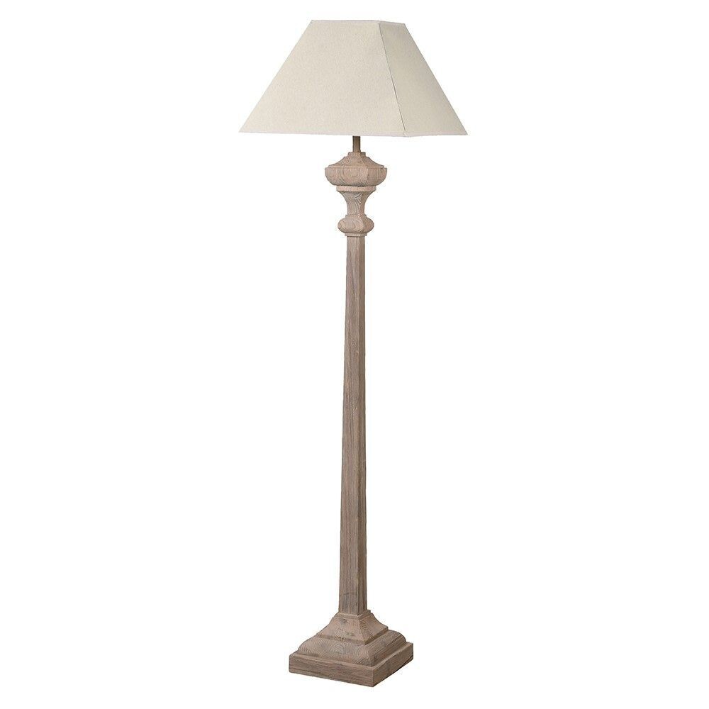 Slim Wooden Floor Lamp with Linen Shade + Bulb