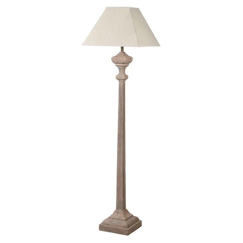 Slim Wooden Floor Lamp with Linen Shade + Bulb