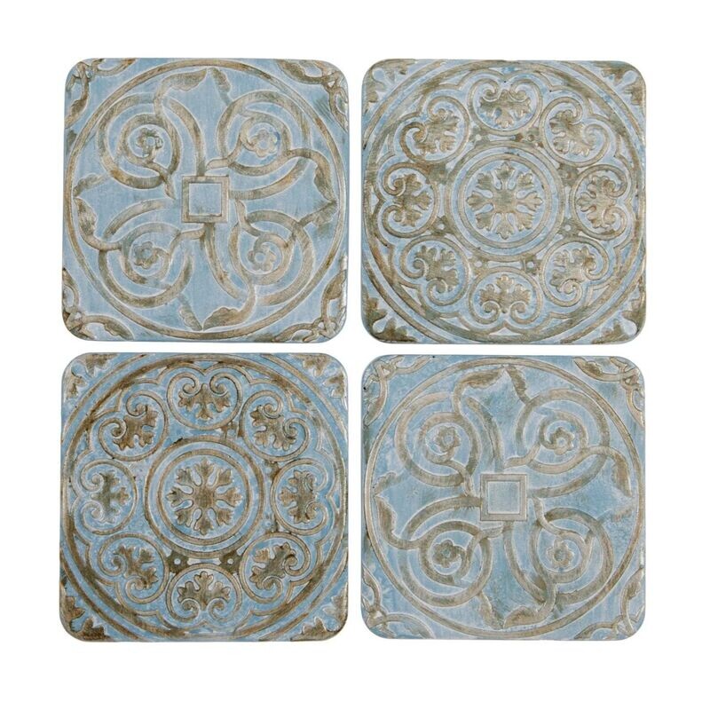 Embossed Blue Coasters Set of 4