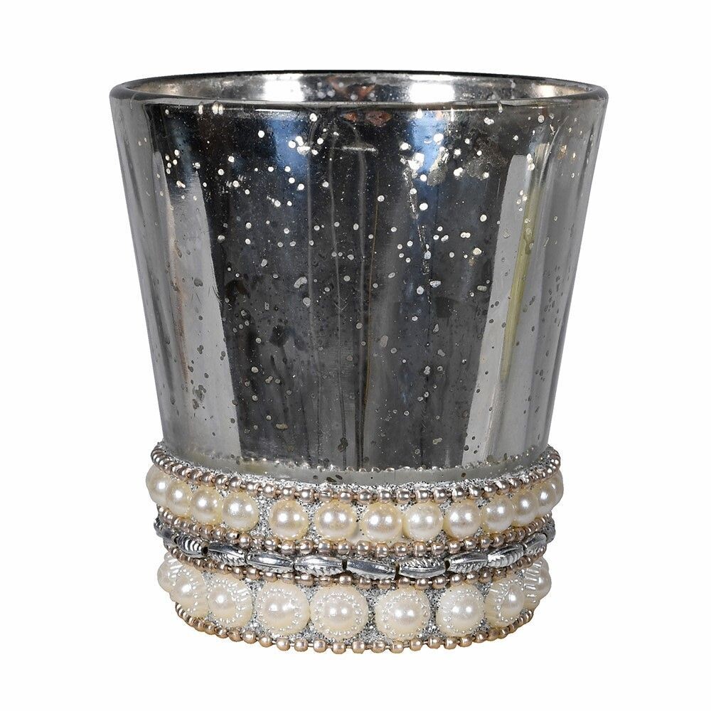 Silver Beaded Candle Holder