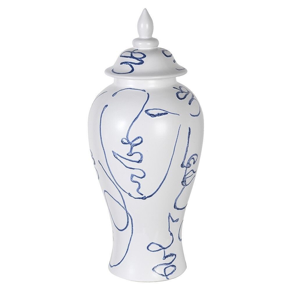 Hand Painted Faces Ceramic Temple Jar