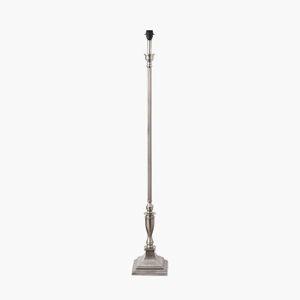 'Antique Silver' Metal Floor Lamp + Shade + Bulb