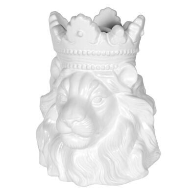 Large Matt White Lion Head with Crown