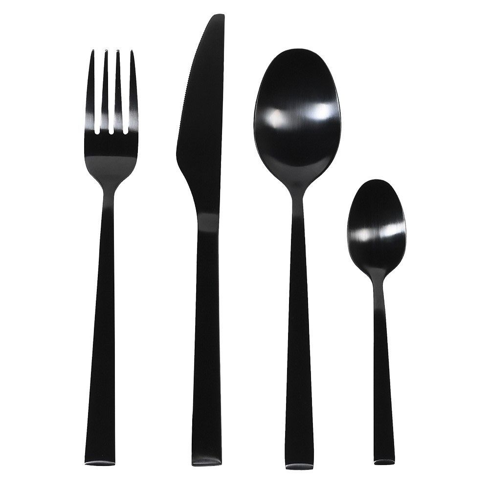 Set of 16 Black Stainless Steel Cutlery Set