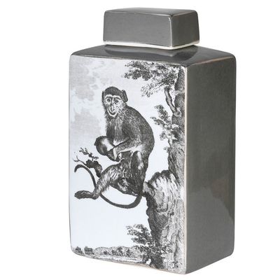 Monkey Decoration Lidded Jar