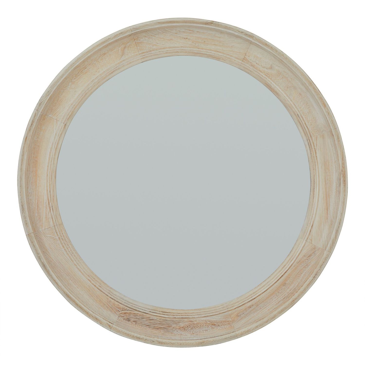 Round Washed Wood Wall Mirror