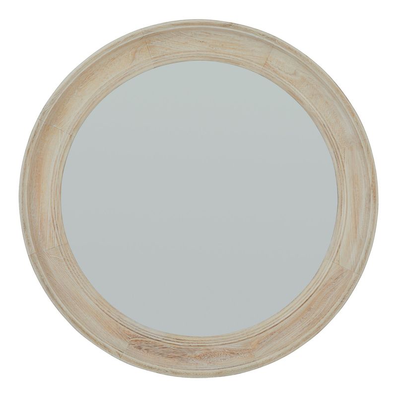 Round Washed Wood Wall Mirror