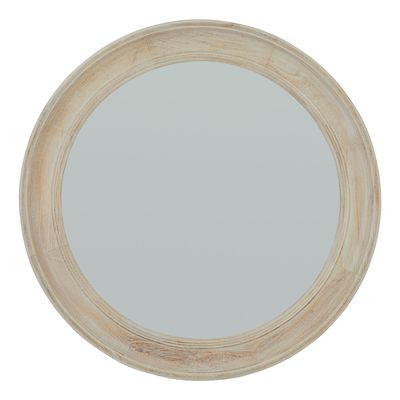 Round Washed Wood Wall Mirror