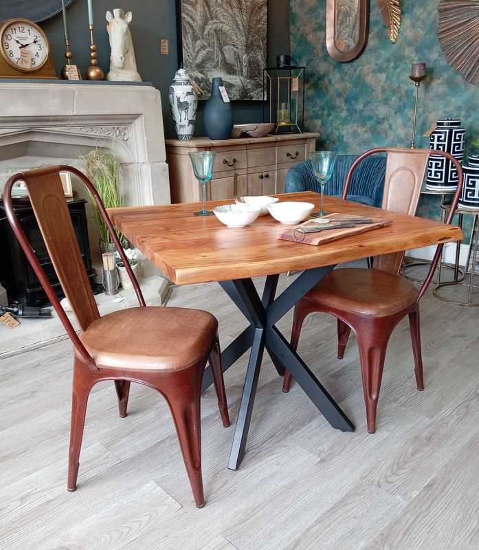 Dining Table + 2 Leather Chairs