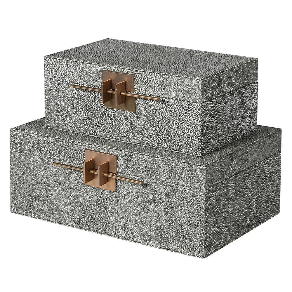 Set of 2 Crossbar Shagreen Boxes