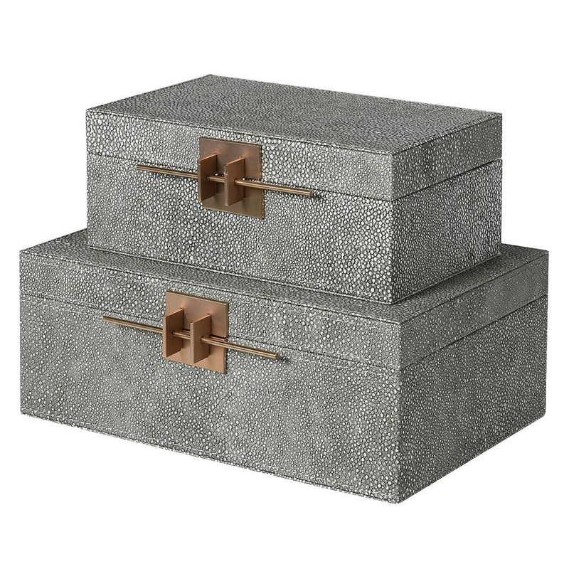 Set of 2 Crossbar Shagreen Boxes