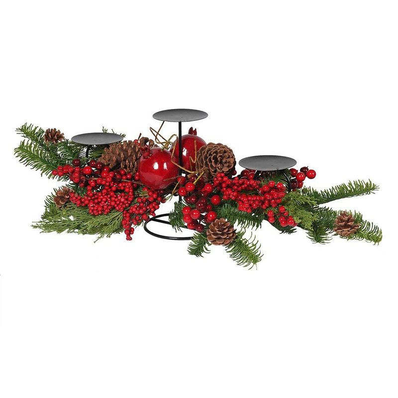 Pomegranate, Pinecones and Berries Candleholder + 3 Candles