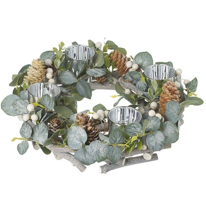 Silver 4 T Light Eucalyptus Centrepiece