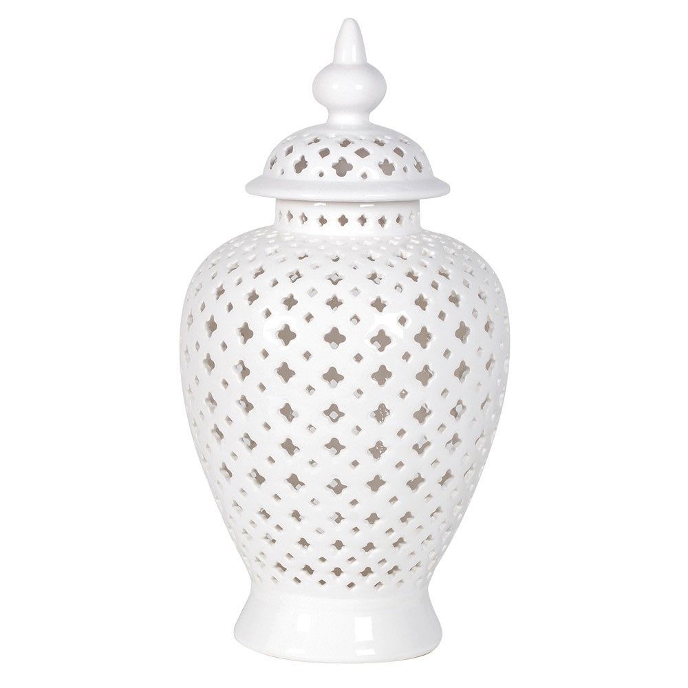 Large White Pierced Lidded Ginger Jar