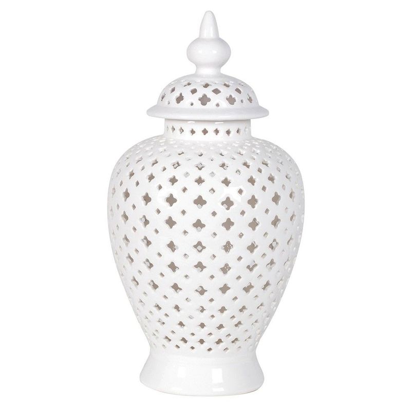 Large White Pierced Lidded Ginger Jar