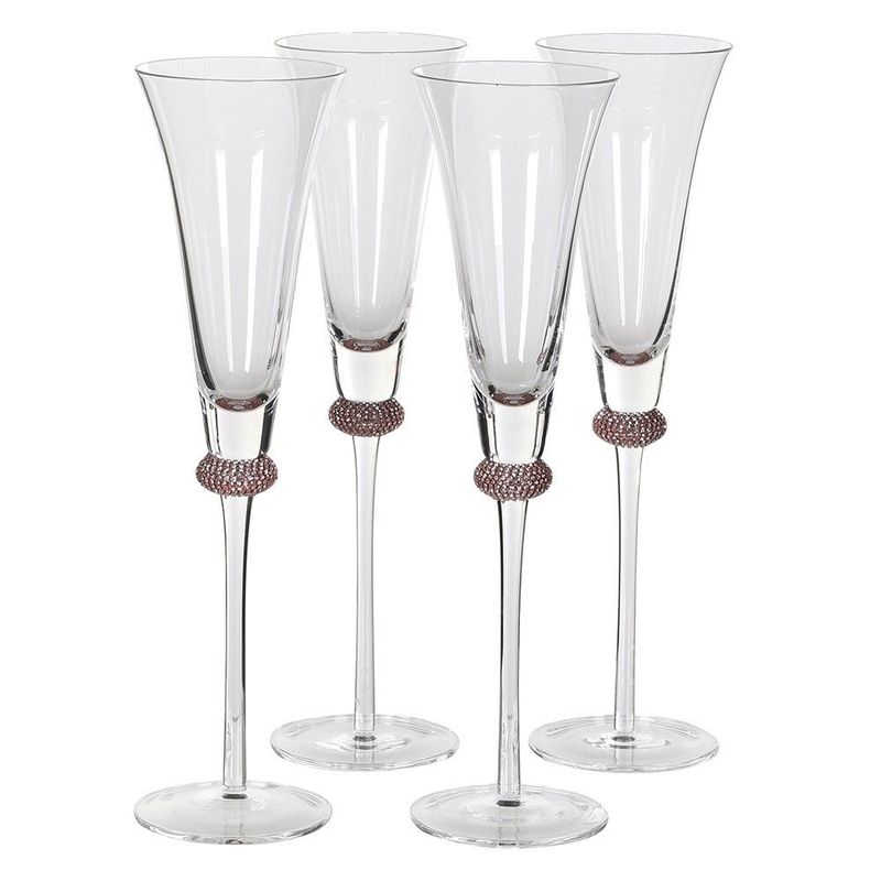 Set of 4 Pink Gold Diamante Champagne Flutes
