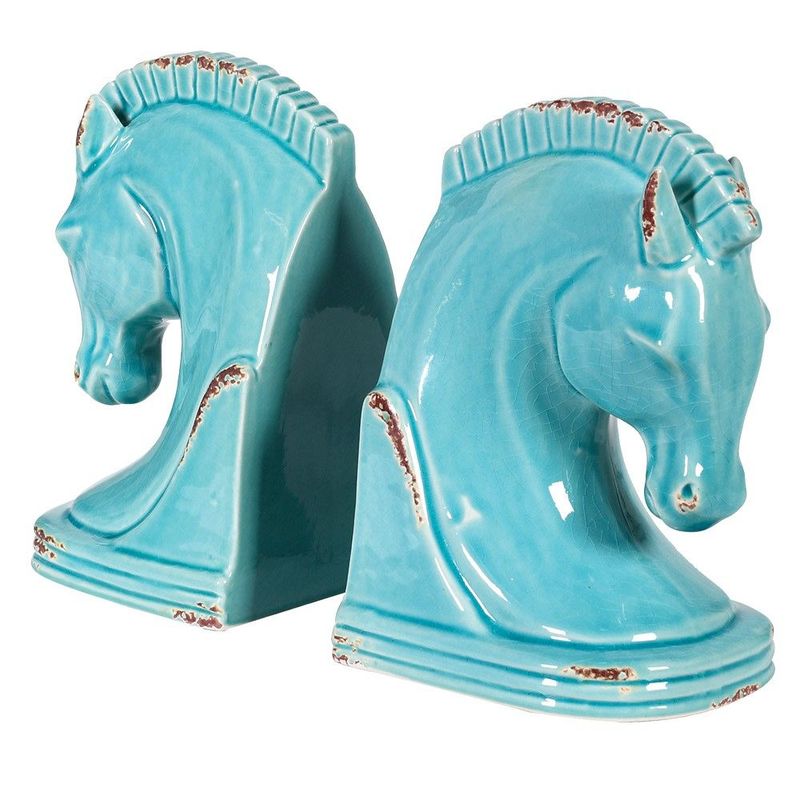 Pale Blue Ceramic Horse Head Bookends