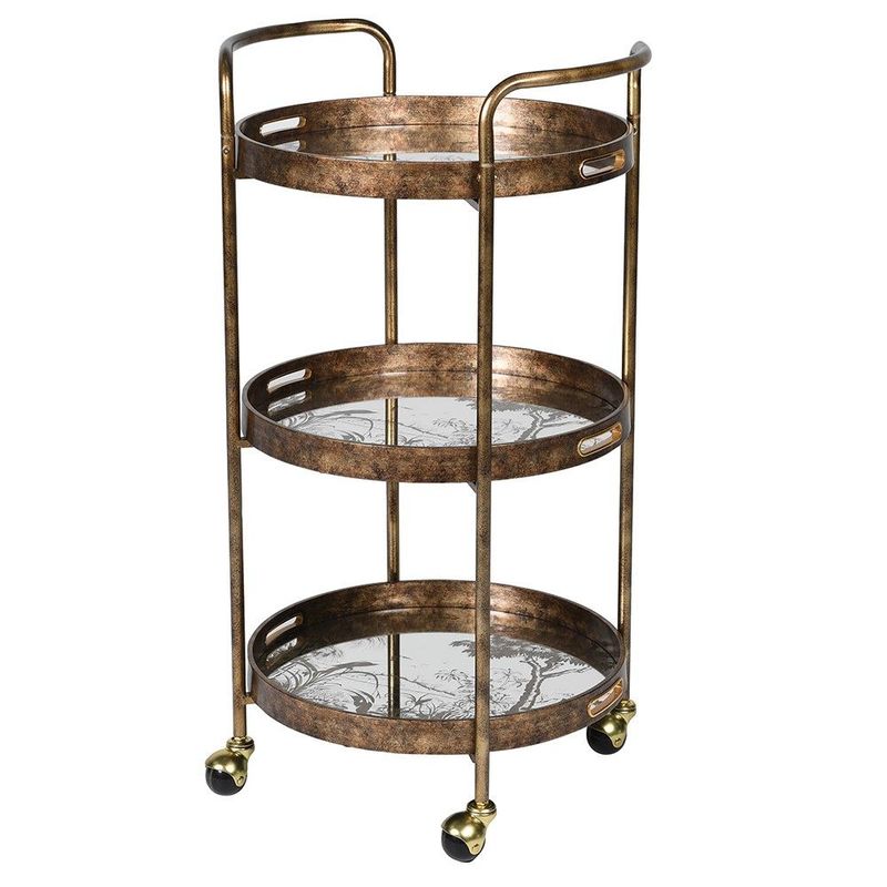 Antique Gold Landscape 3 Tier Trolley