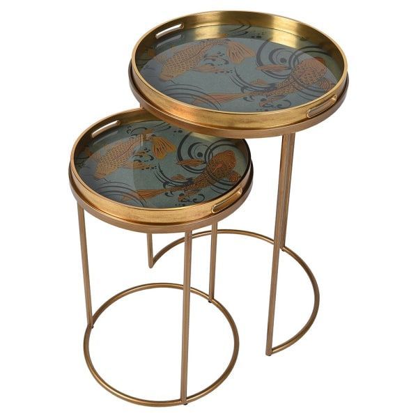 Set of 2 Golden Koi Tray Tables