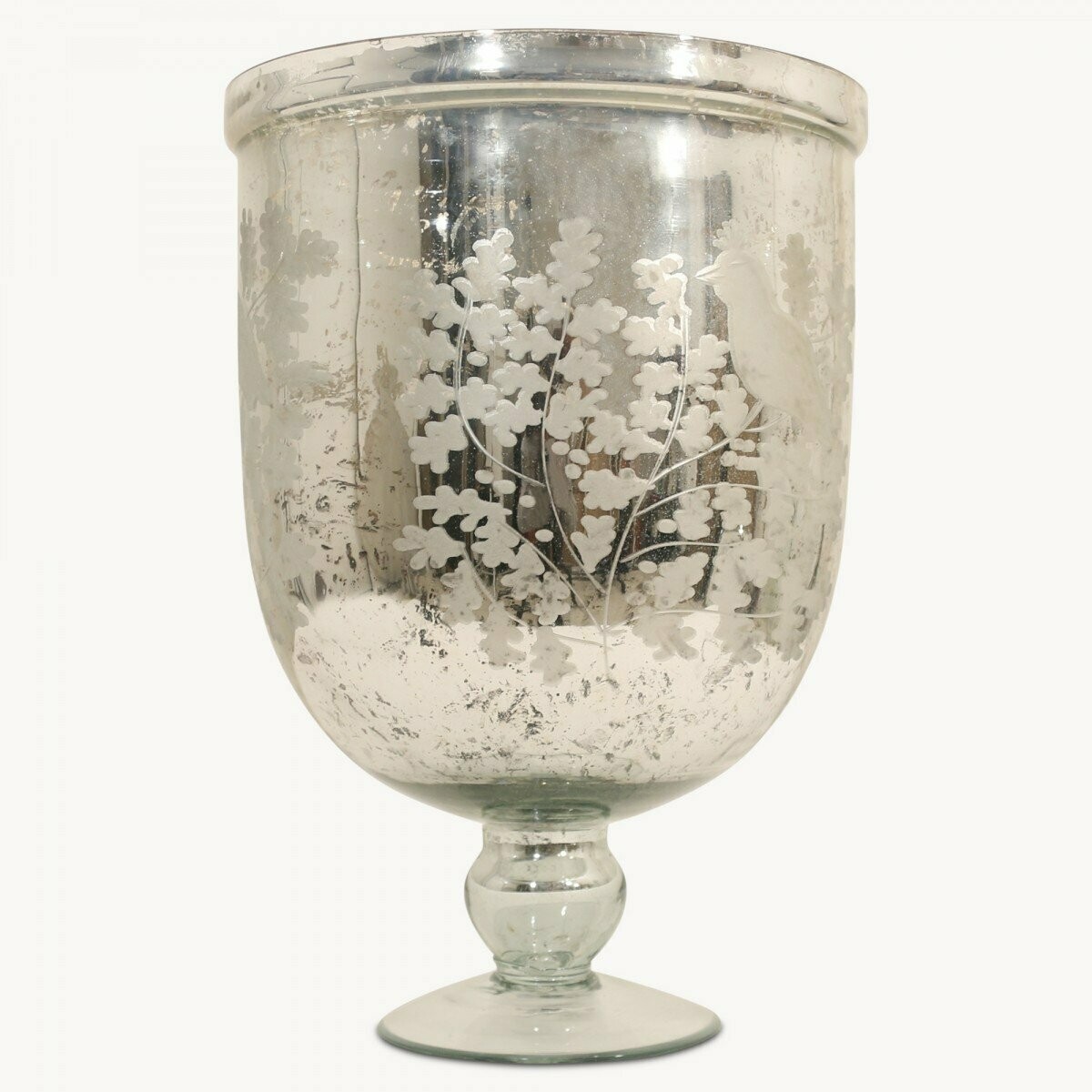Glass Hurricane Etched with Birds