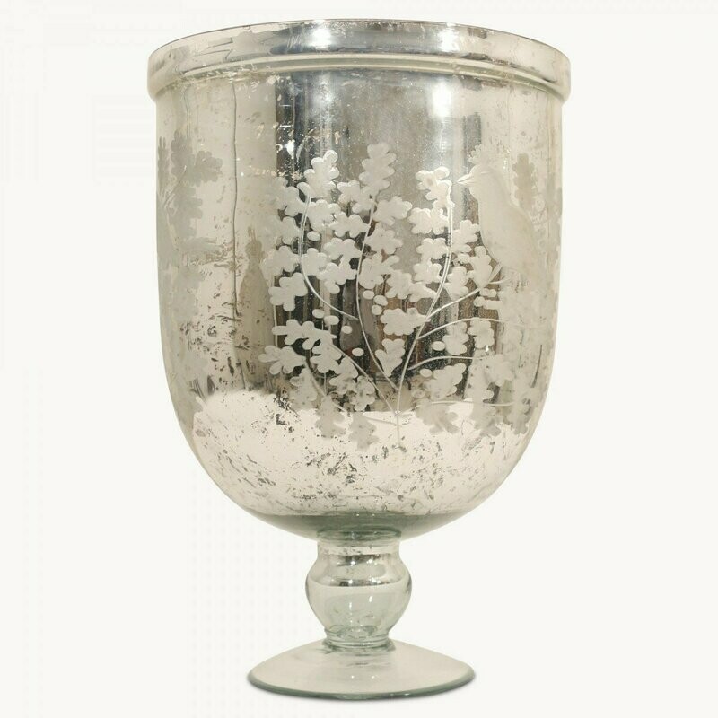 Glass Hurricane Etched with Birds