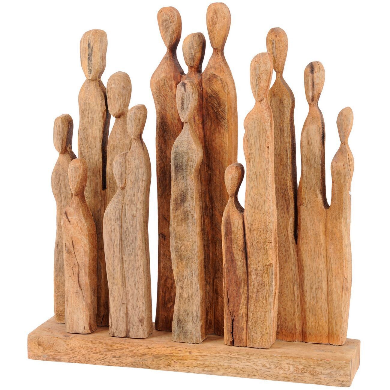 Large Group of Standing Figures Abstract Wooden Sculpture