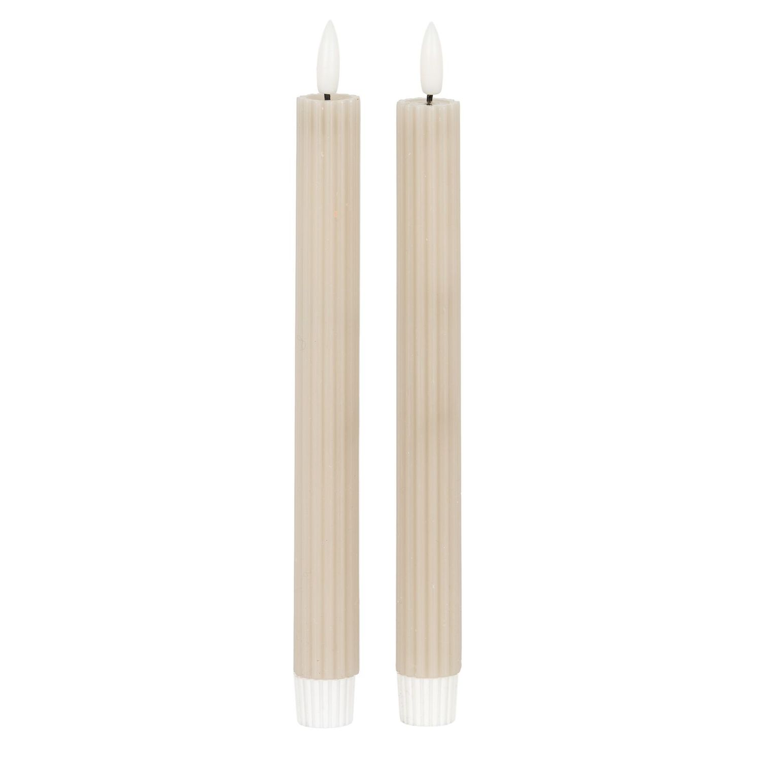 Natural Glow Taupe Ribbed Taper Candles