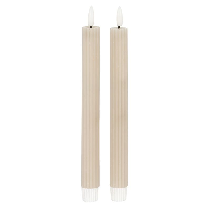 Natural Glow Taupe Ribbed Taper Candles