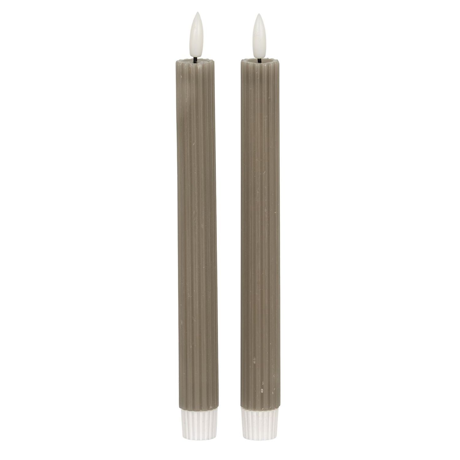 Natural Glow Taupe Ribbed Taper Candles