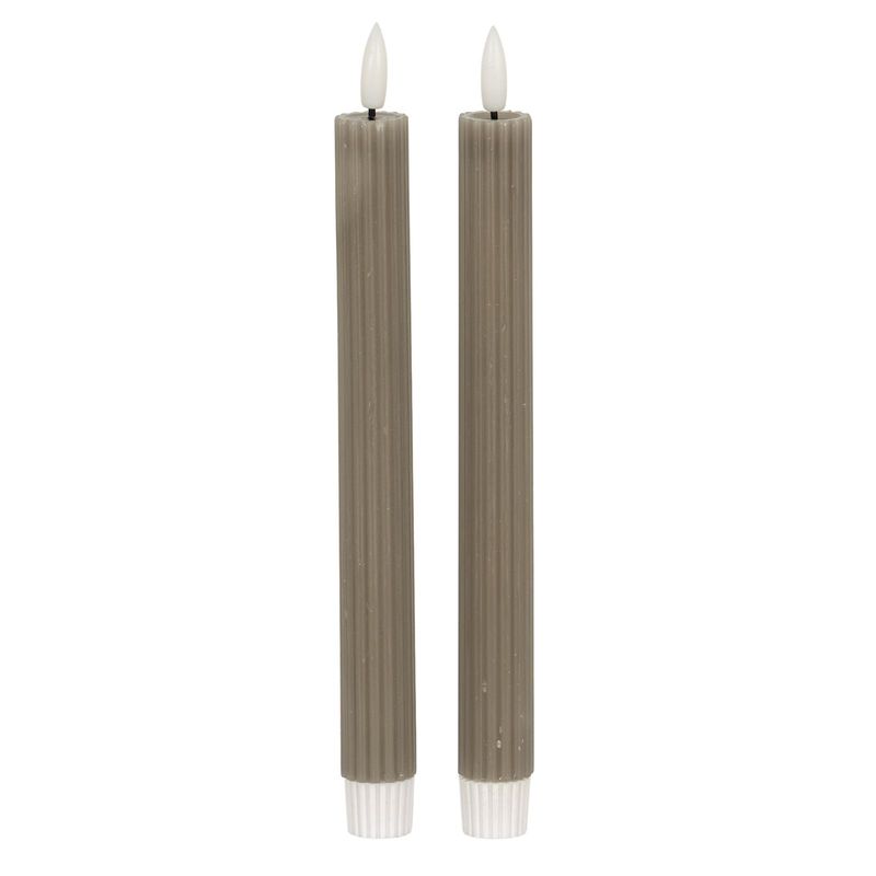 Natural Glow Taupe Ribbed Taper Candles