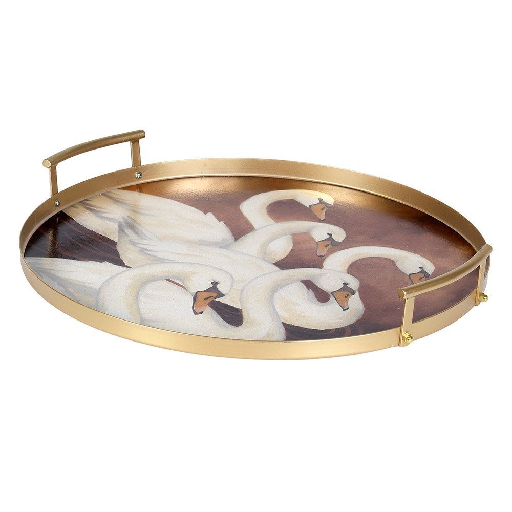 Large Round Swan Tray with Handles