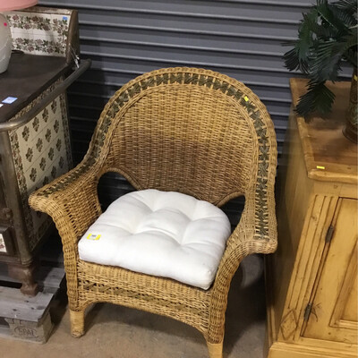 Wicker Chair w/ White Cushion