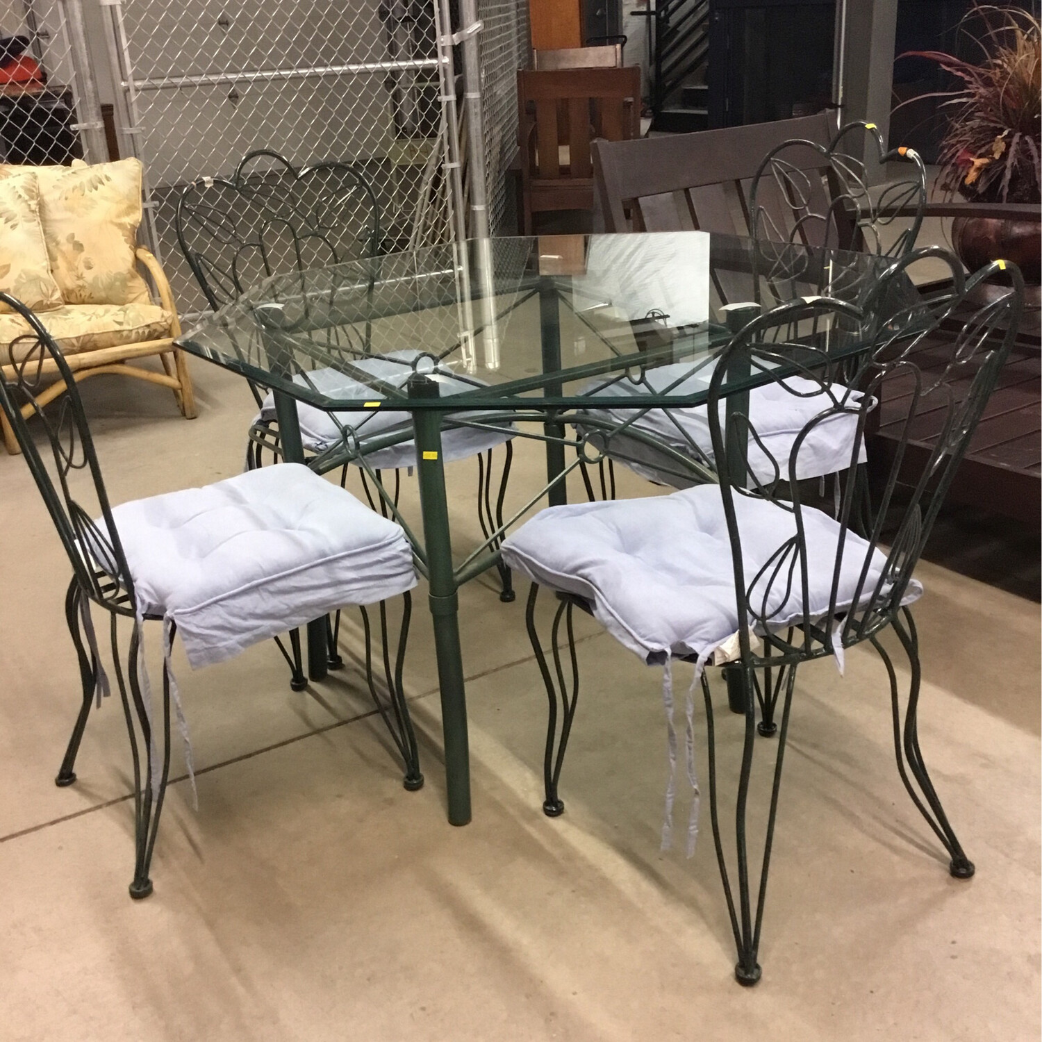 Green Metal & Glass Table Set