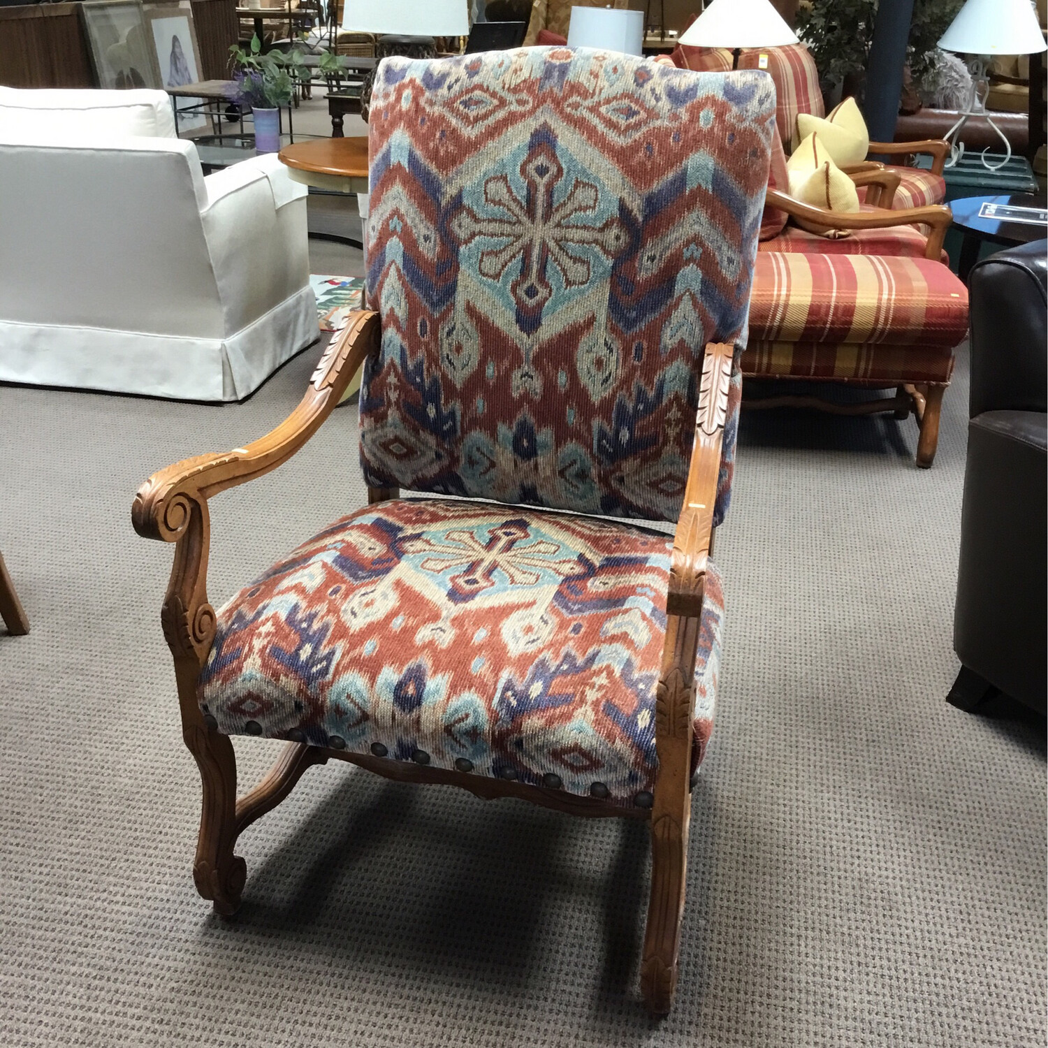 Tapestry & Carved Wood Armchair