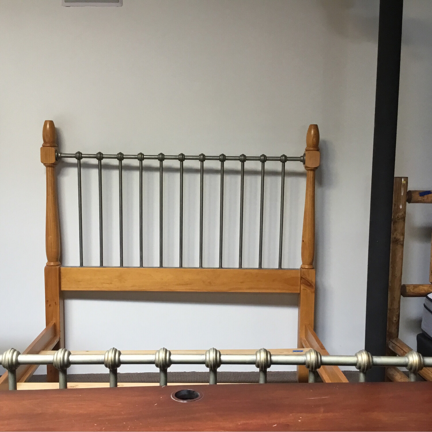 Maple and metal queen bed 