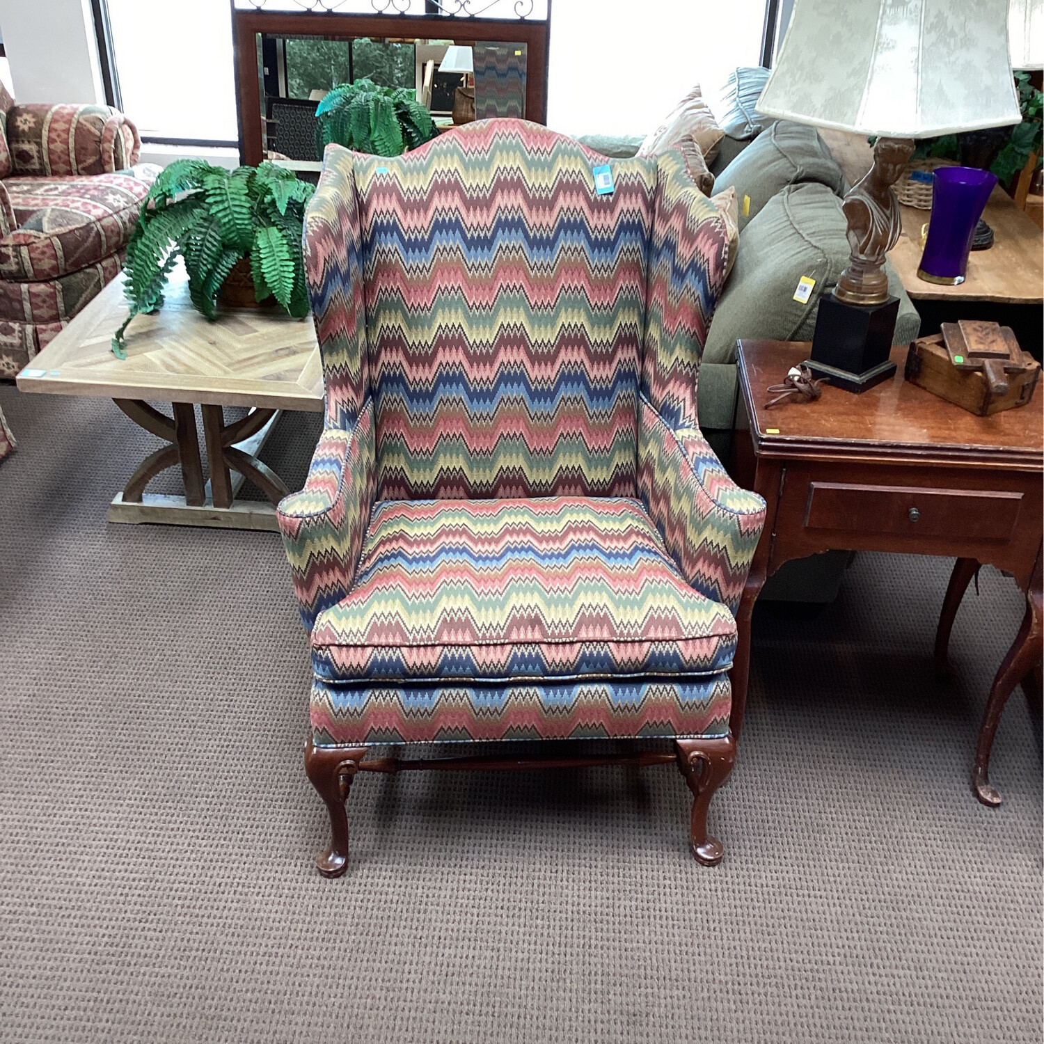 Flame Stitch Wing Back Chair