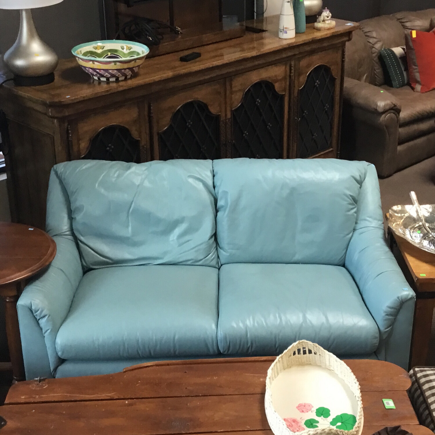 Yorkshire Leather Baby Blue Loveseat