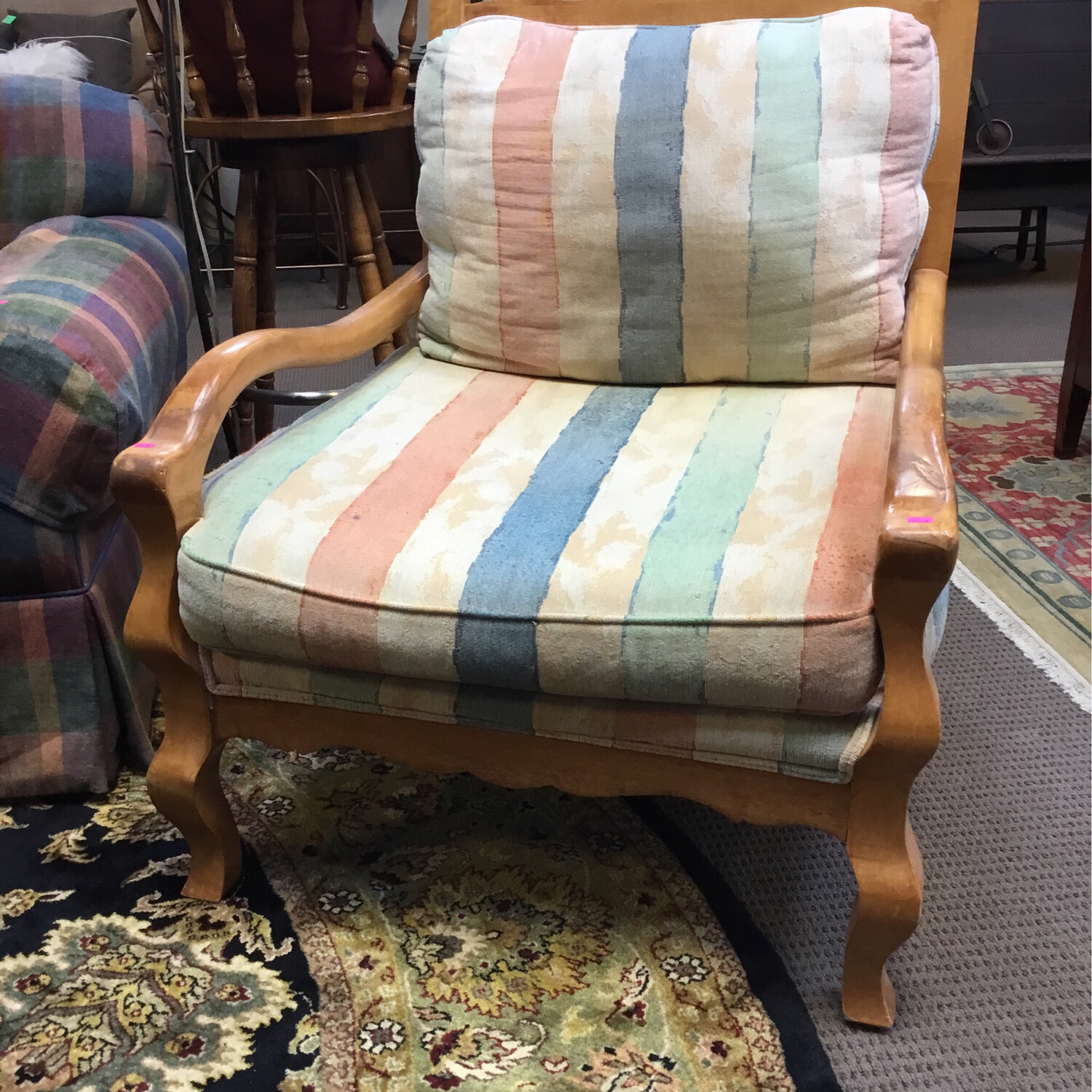 Light Wood & Pastel Upholstered Armchair