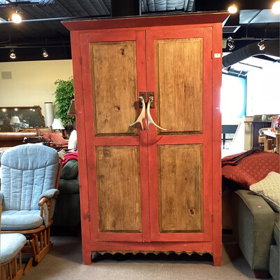 Red Painted Wood Hutch