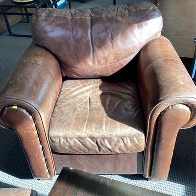 Brown Leather Armchair w/Ottoman