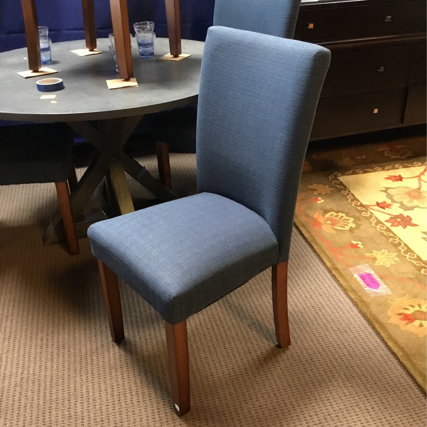4 Blue Upholstered Dining Chairs