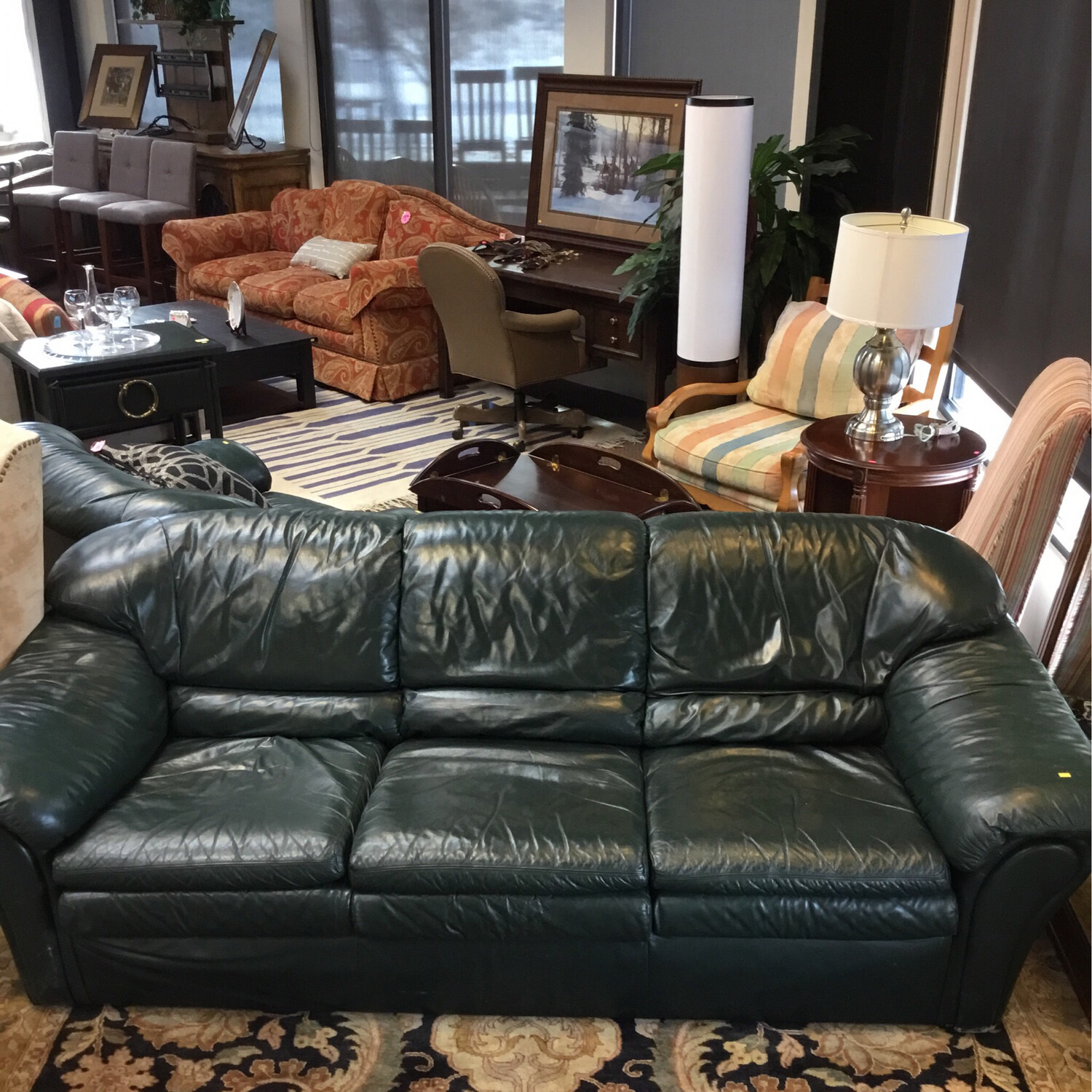 Flexsteel Green Leather Sofa